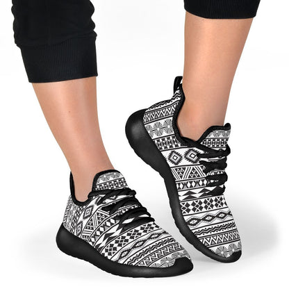 White And Grey Aztec Pattern Print Mesh Knit Shoes GearFrost