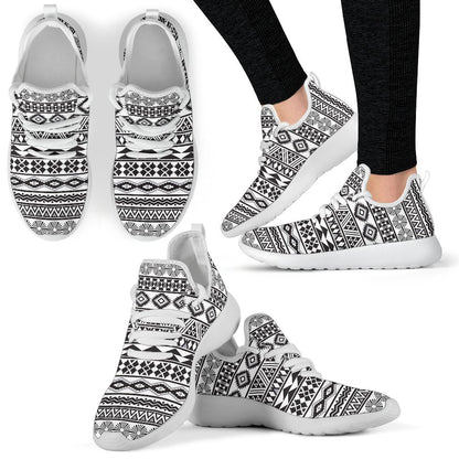 White And Grey Aztec Pattern Print Mesh Knit Shoes GearFrost