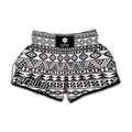 White And Grey Aztec Pattern Print Muay Thai Boxing Shorts