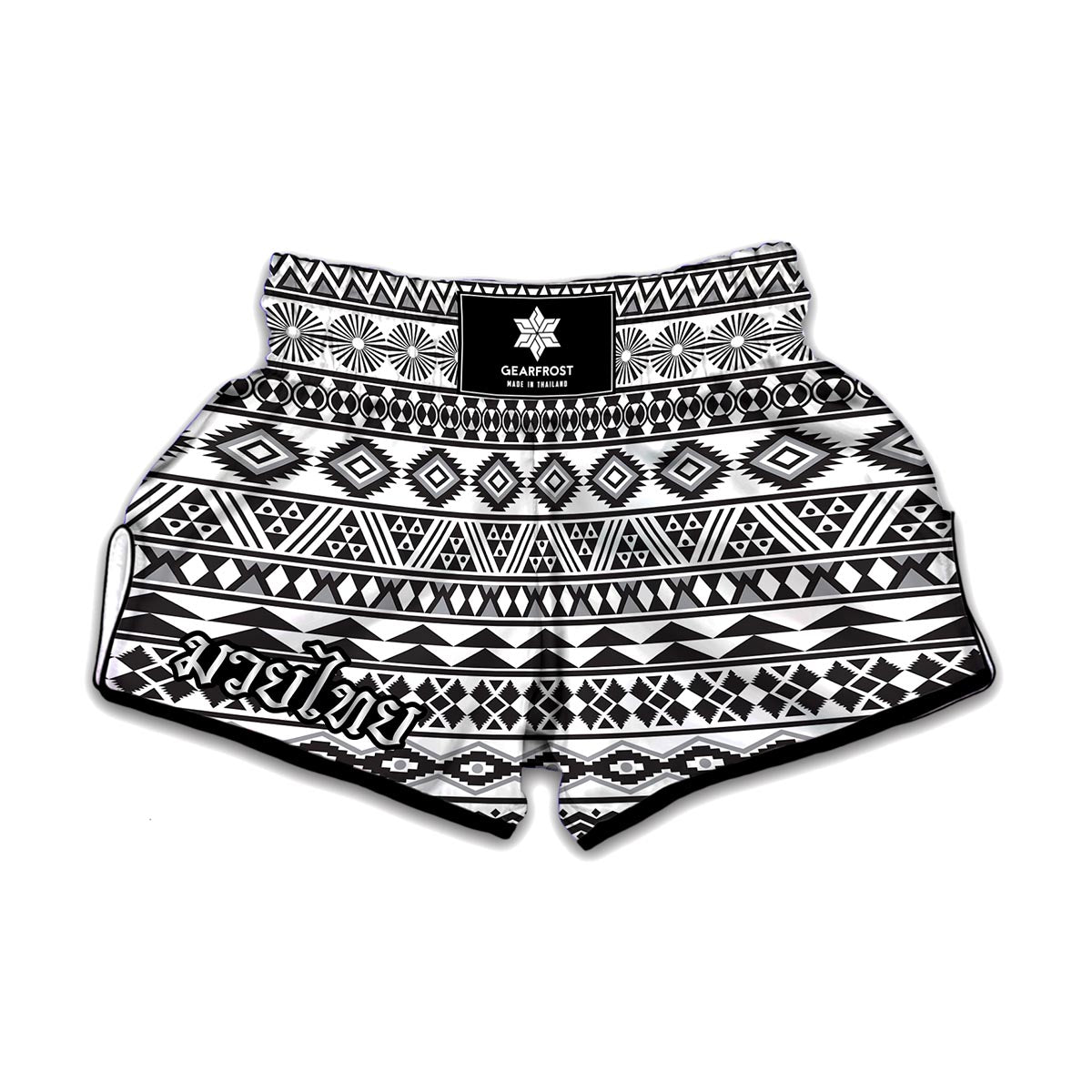 White And Grey Aztec Pattern Print Muay Thai Boxing Shorts