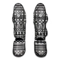 White And Grey Aztec Pattern Print Muay Thai Shin Guards