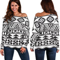 White And Grey Aztec Pattern Print Off The Shoulder Sweatshirt