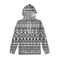 White And Grey Aztec Pattern Print Pullover Hoodie