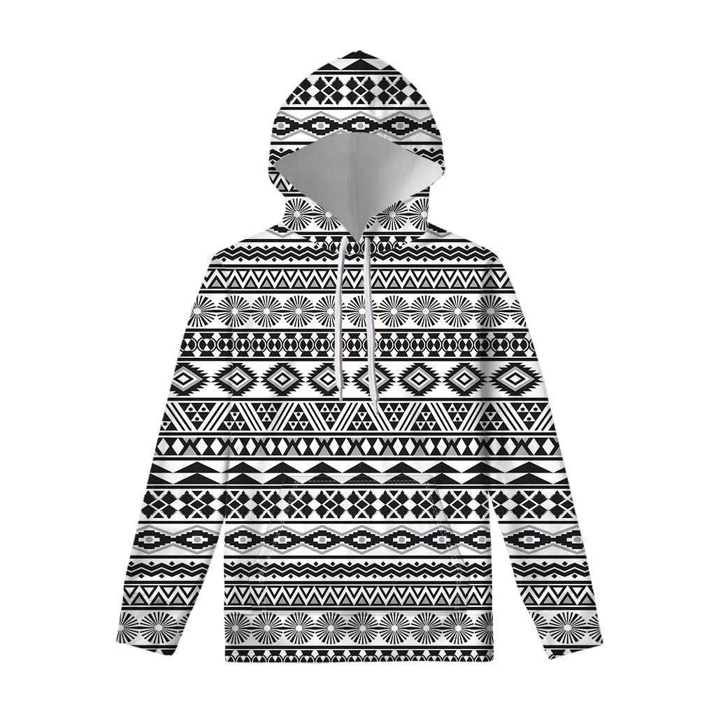 White And Grey Aztec Pattern Print Pullover Hoodie