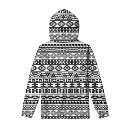 White And Grey Aztec Pattern Print Pullover Hoodie