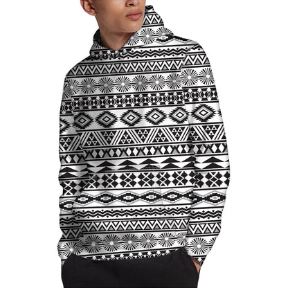 White And Grey Aztec Pattern Print Pullover Hoodie
