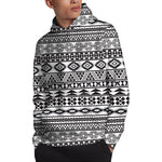 White And Grey Aztec Pattern Print Pullover Hoodie