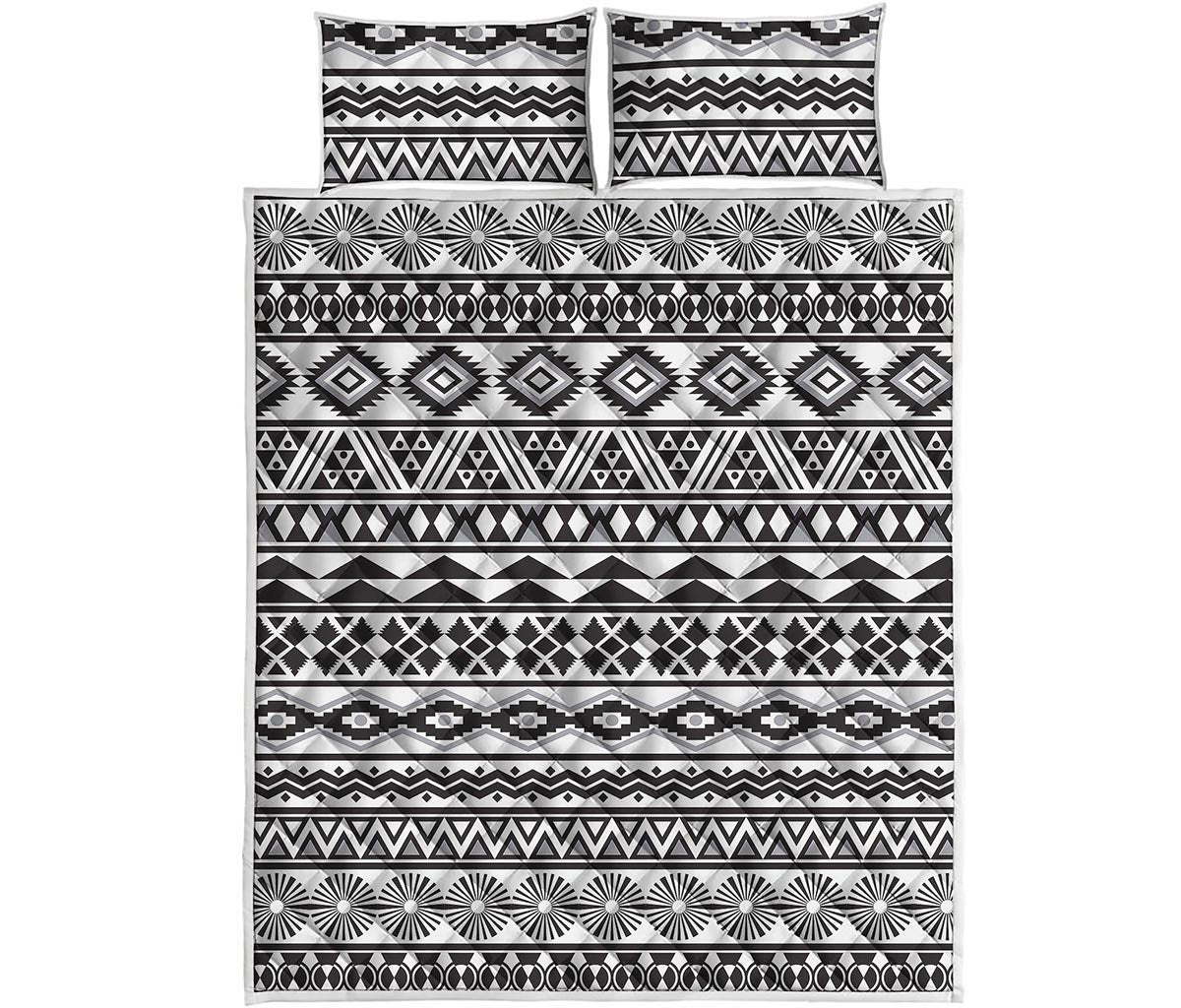 White And Grey Aztec Pattern Print Quilt Bed Set