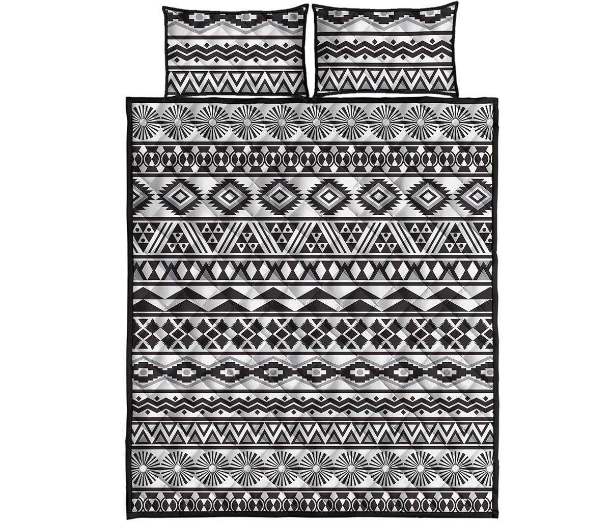 White And Grey Aztec Pattern Print Quilt Bed Set
