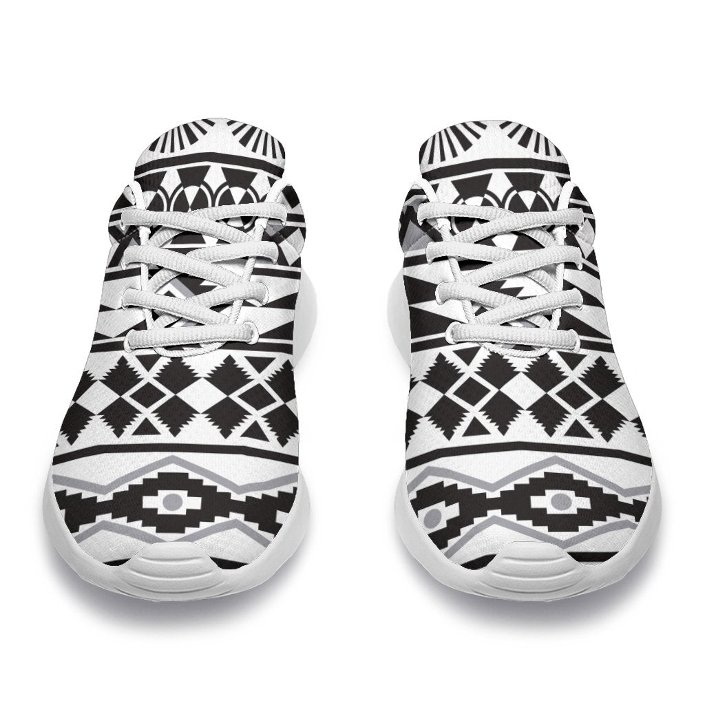 White And Grey Aztec Pattern Print Sport Shoes GearFrost