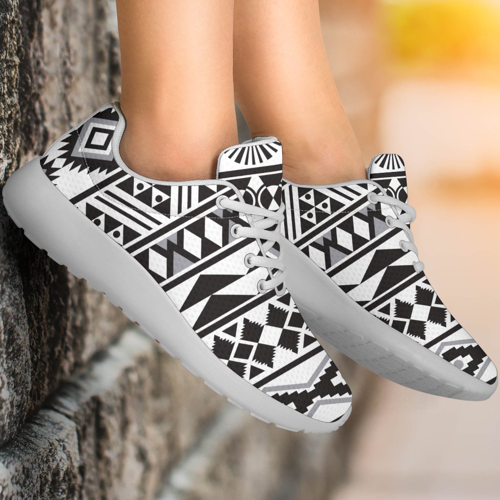White And Grey Aztec Pattern Print Sport Shoes GearFrost