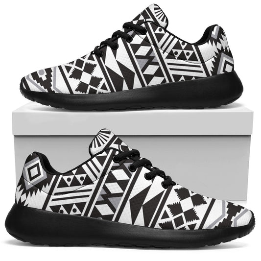 White And Grey Aztec Pattern Print Sport Shoes GearFrost