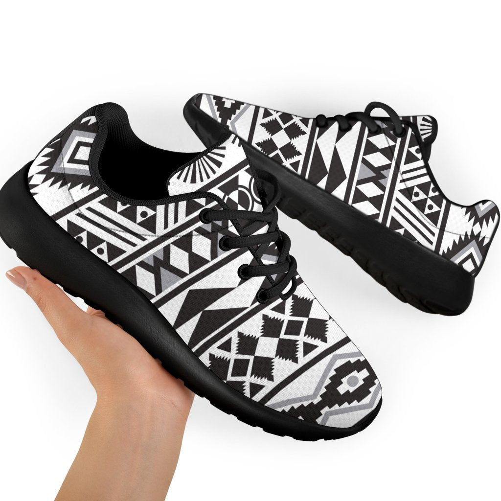 White And Grey Aztec Pattern Print Sport Shoes GearFrost