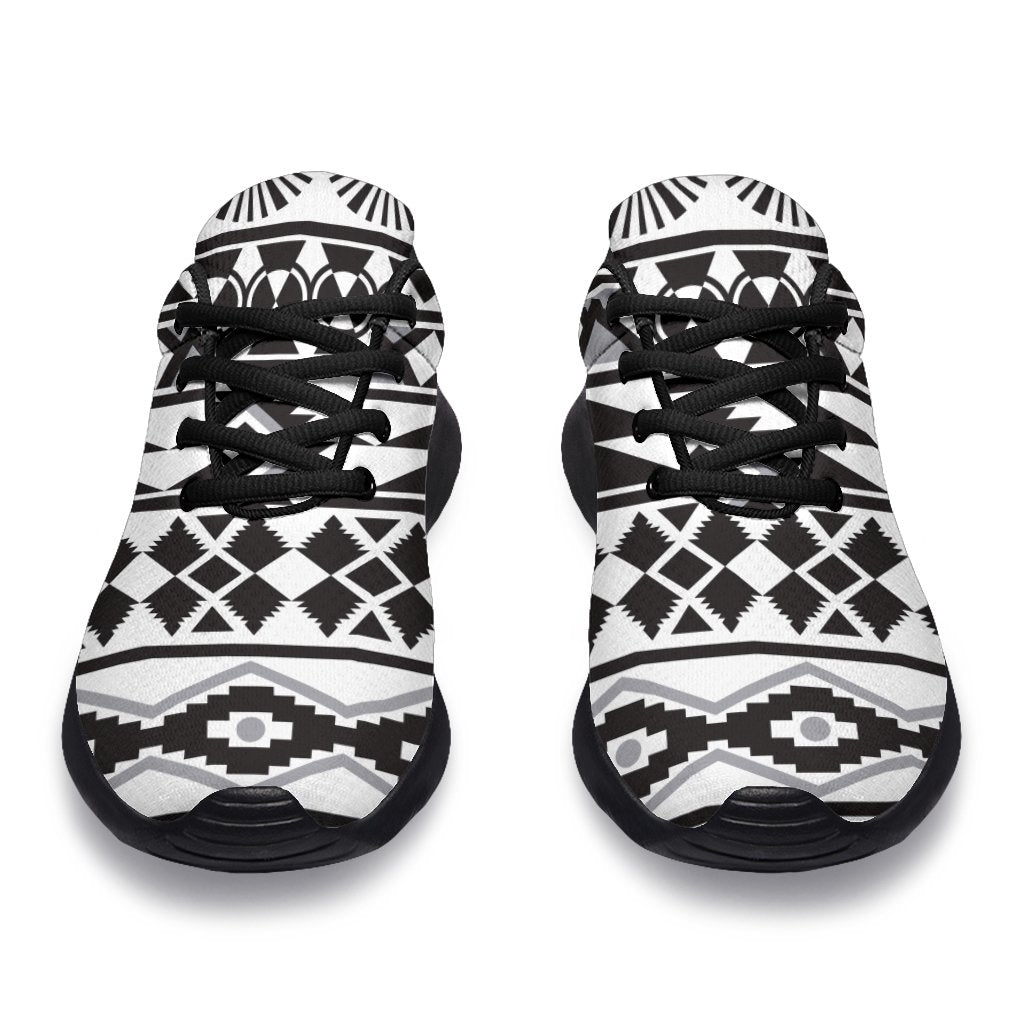 White And Grey Aztec Pattern Print Sport Shoes GearFrost