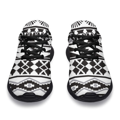 White And Grey Aztec Pattern Print Sport Shoes GearFrost