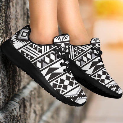 White And Grey Aztec Pattern Print Sport Shoes GearFrost