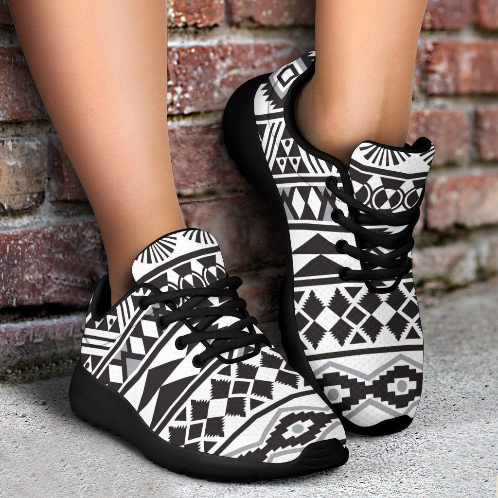 White And Grey Aztec Pattern Print Sport Shoes GearFrost
