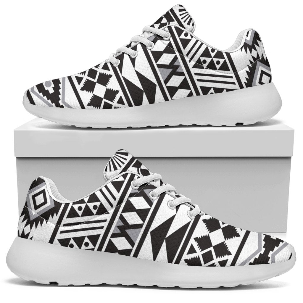 White And Grey Aztec Pattern Print Sport Shoes GearFrost