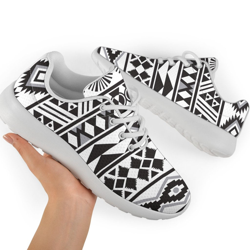 White And Grey Aztec Pattern Print Sport Shoes GearFrost