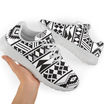 White And Grey Aztec Pattern Print Sport Shoes GearFrost