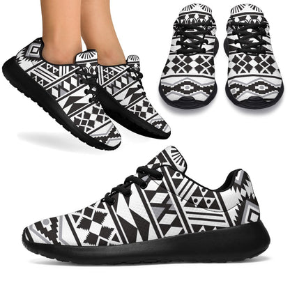 White And Grey Aztec Pattern Print Sport Shoes GearFrost