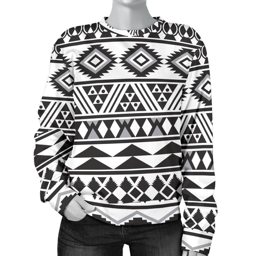 White And Grey Aztec Pattern Print Women's Crewneck Sweatshirt GearFrost