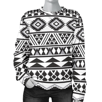 White And Grey Aztec Pattern Print Women's Crewneck Sweatshirt GearFrost