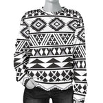 White And Grey Aztec Pattern Print Women's Crewneck Sweatshirt GearFrost