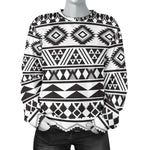 White And Grey Aztec Pattern Print Women's Crewneck Sweatshirt GearFrost