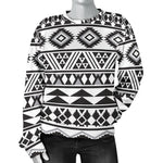White And Grey Aztec Pattern Print Women's Crewneck Sweatshirt GearFrost