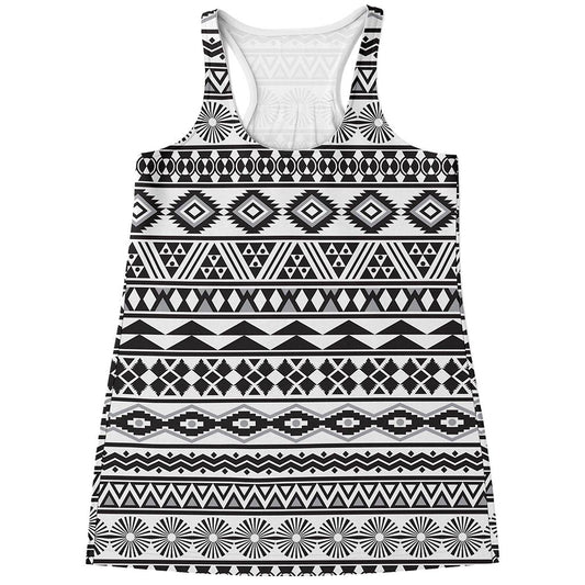 White And Grey Aztec Pattern Print Women's Racerback Tank Top