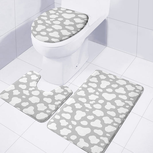 White And Grey Cow Print 3 Piece Bath Mat Set