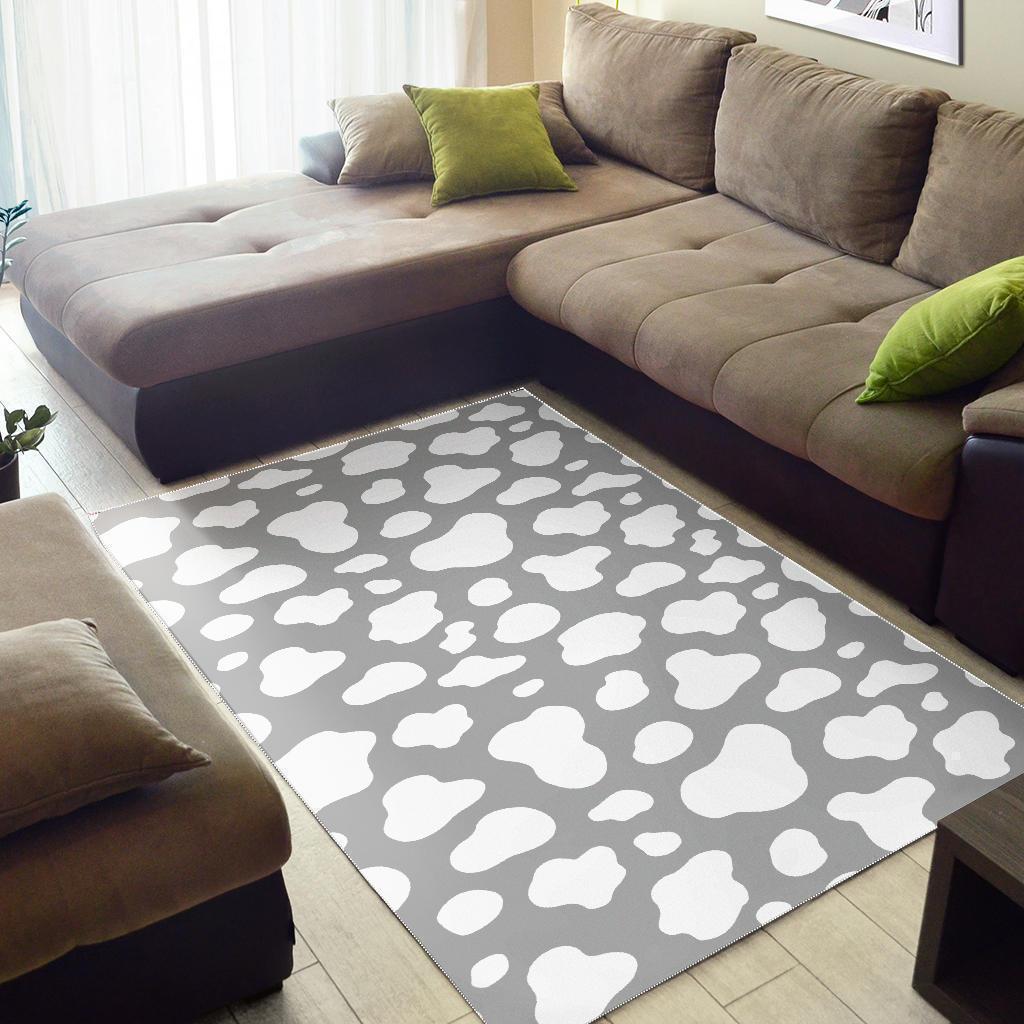 White And Grey Cow Print Area Rug GearFrost