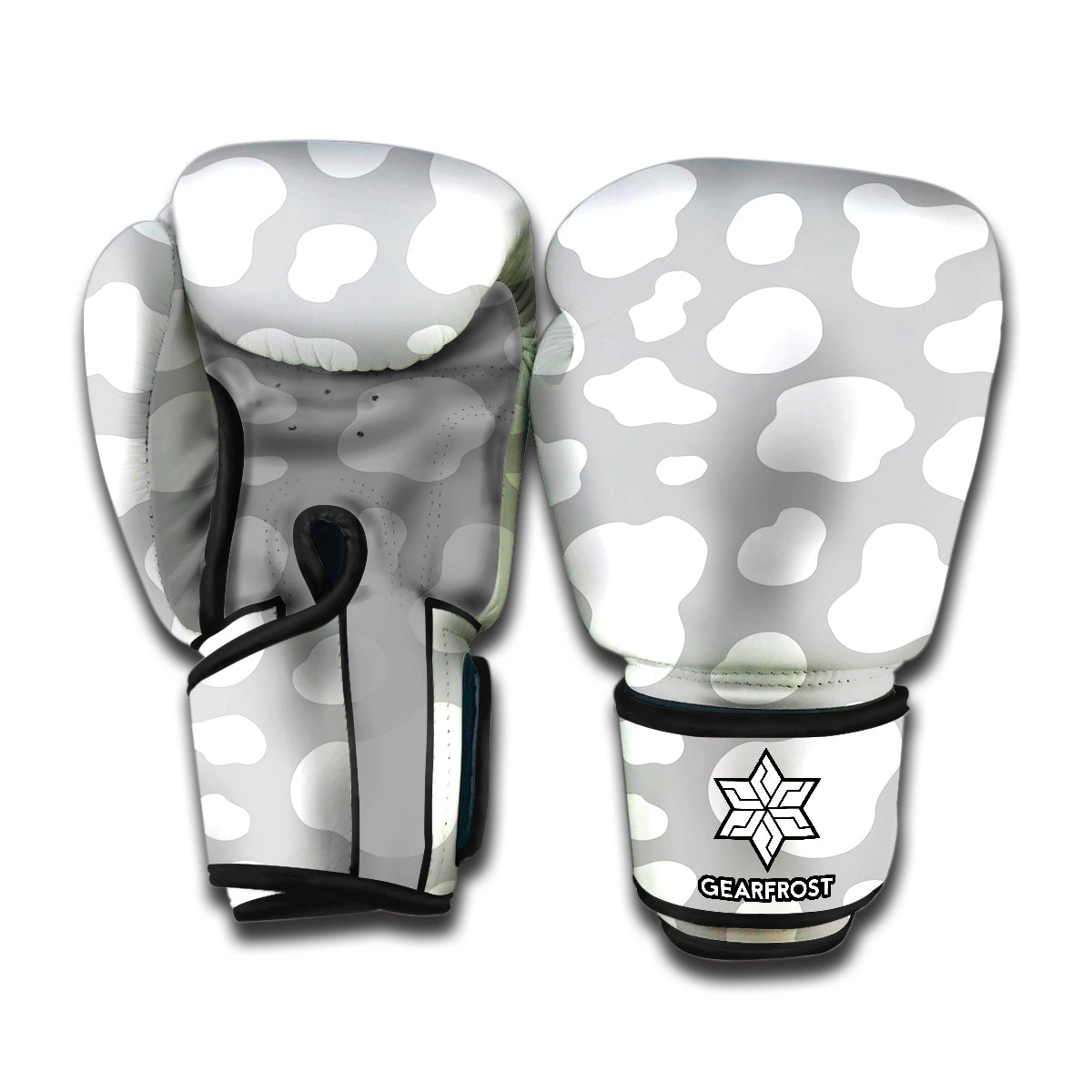 White And Grey Cow Print Boxing Gloves