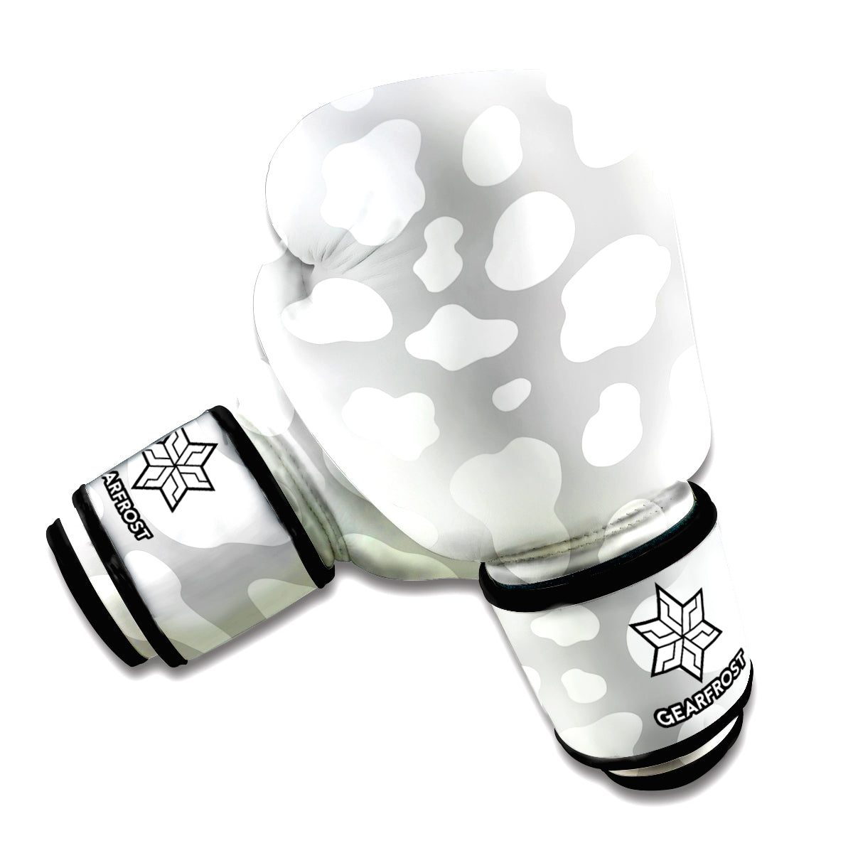 White And Grey Cow Print Boxing Gloves