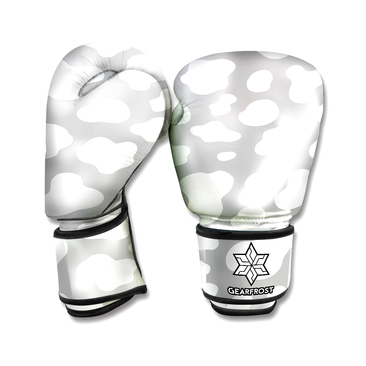 White And Grey Cow Print Boxing Gloves