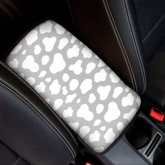 White And Grey Cow Print Car Center Console Cover