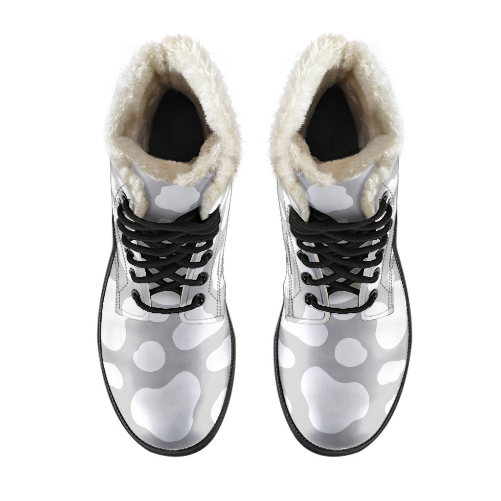 White And Grey Cow Print Comfy Boots GearFrost