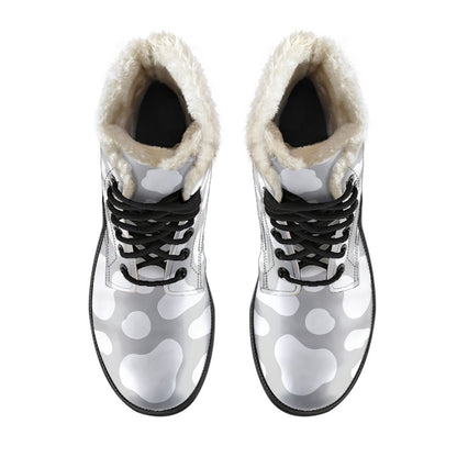 White And Grey Cow Print Comfy Boots GearFrost