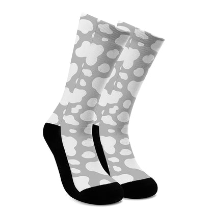White And Grey Cow Print Crew Socks