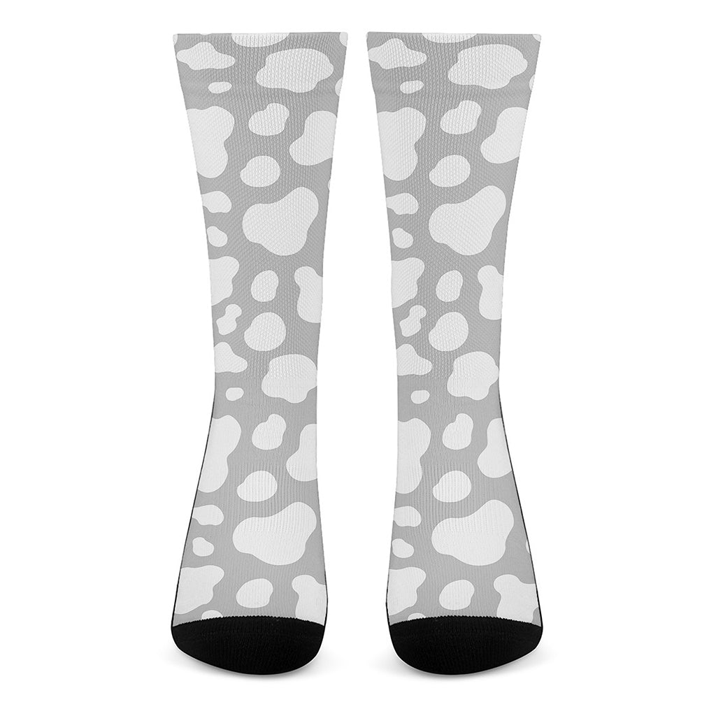 White And Grey Cow Print Crew Socks