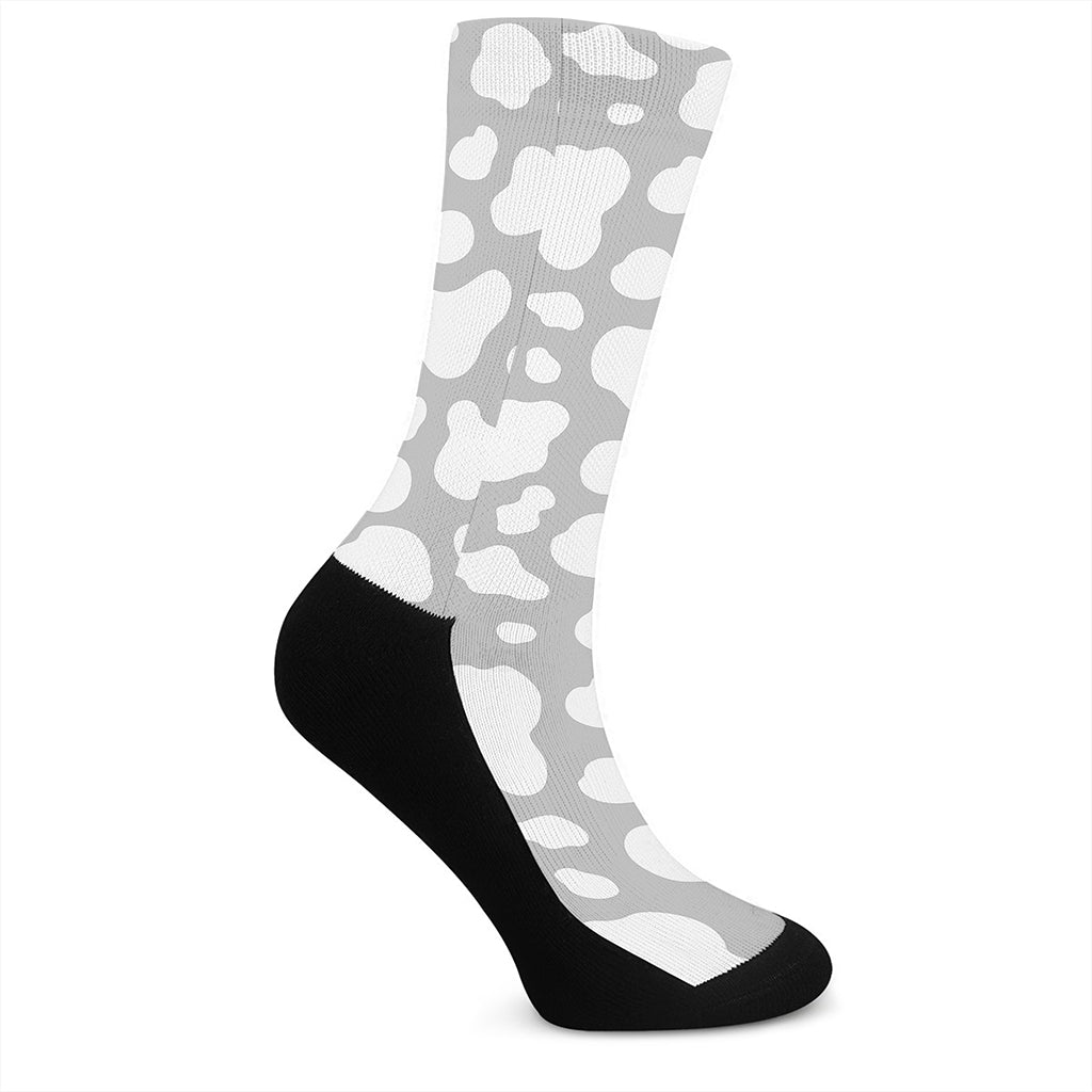 White And Grey Cow Print Crew Socks