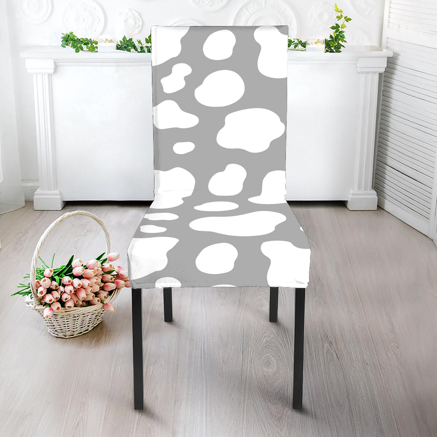 White And Grey Cow Print Dining Chair Slipcover