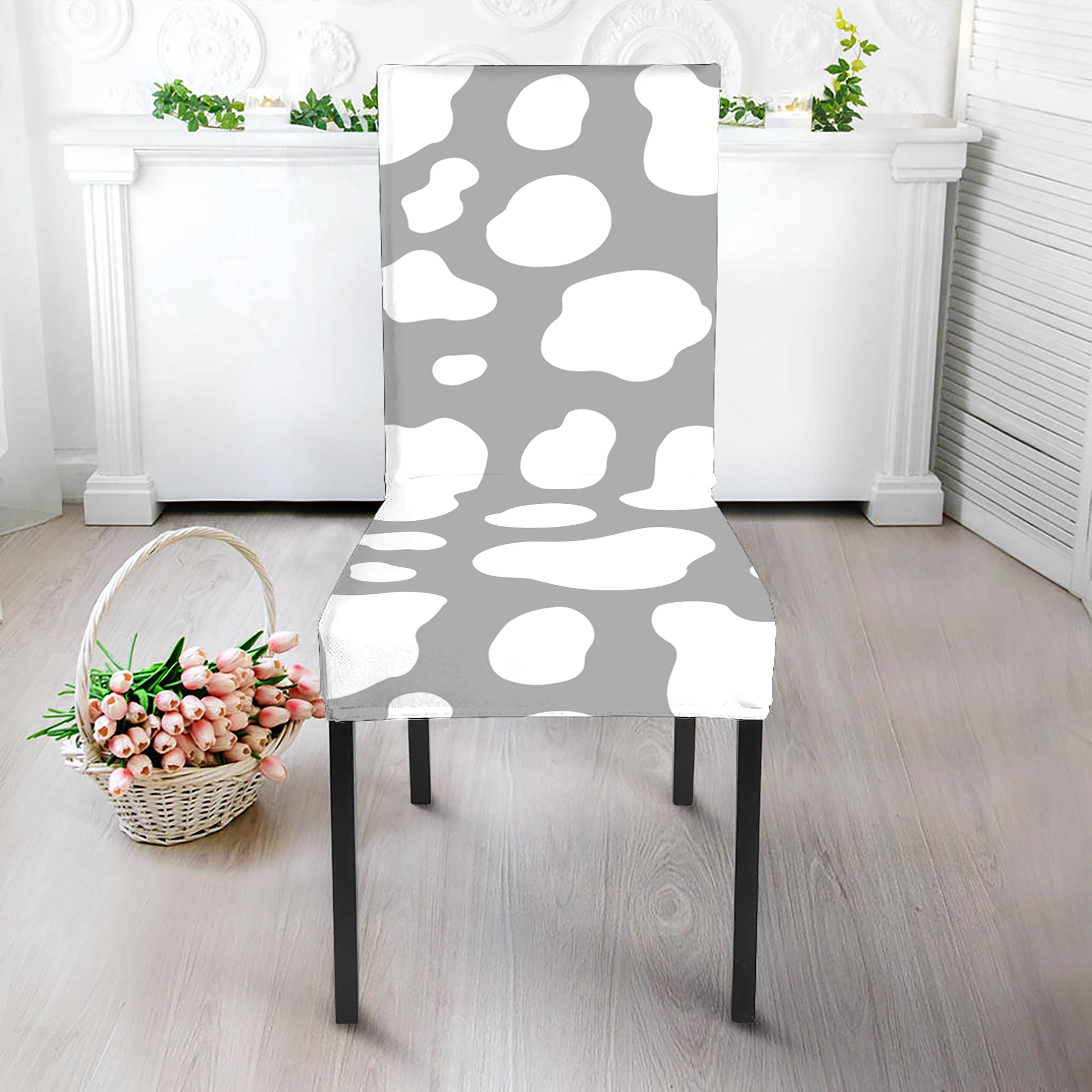 White And Grey Cow Print Dining Chair Slipcover
