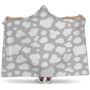 White And Grey Cow Print Hooded Blanket
