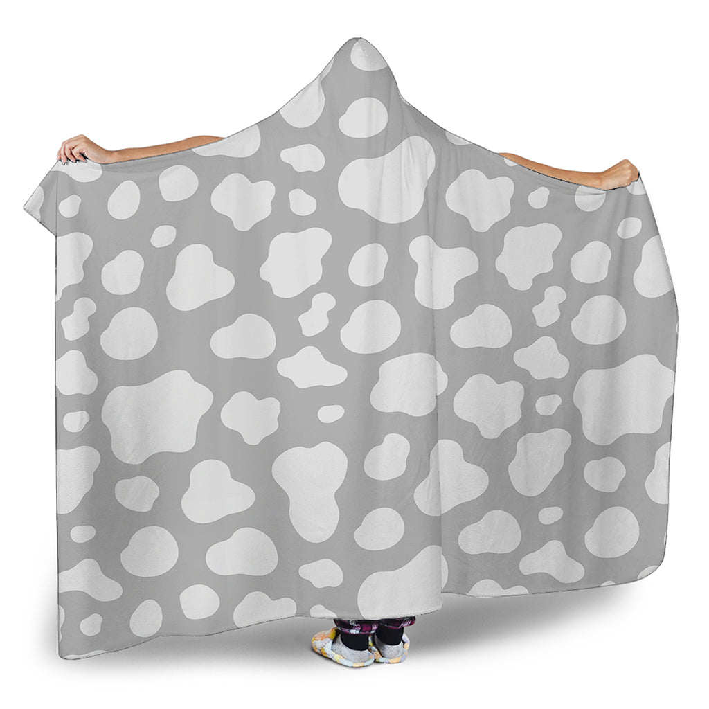 White And Grey Cow Print Hooded Blanket