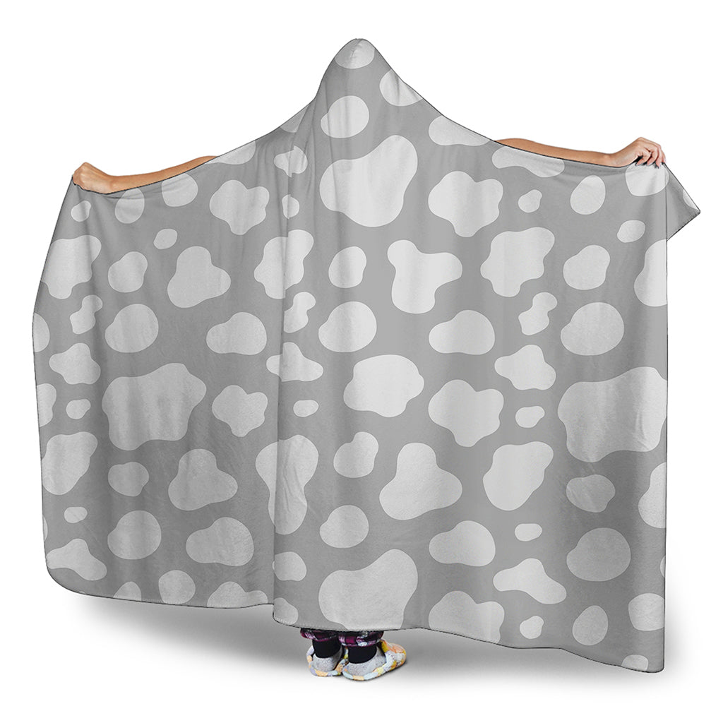 White And Grey Cow Print Hooded Blanket
