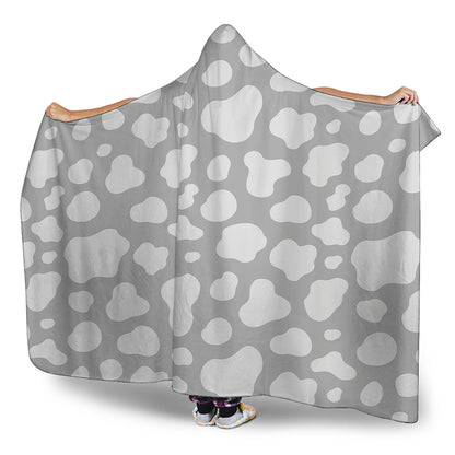 White And Grey Cow Print Hooded Blanket