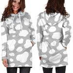 White And Grey Cow Print Hoodie Dress GearFrost