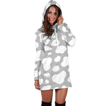 White And Grey Cow Print Hoodie Dress GearFrost